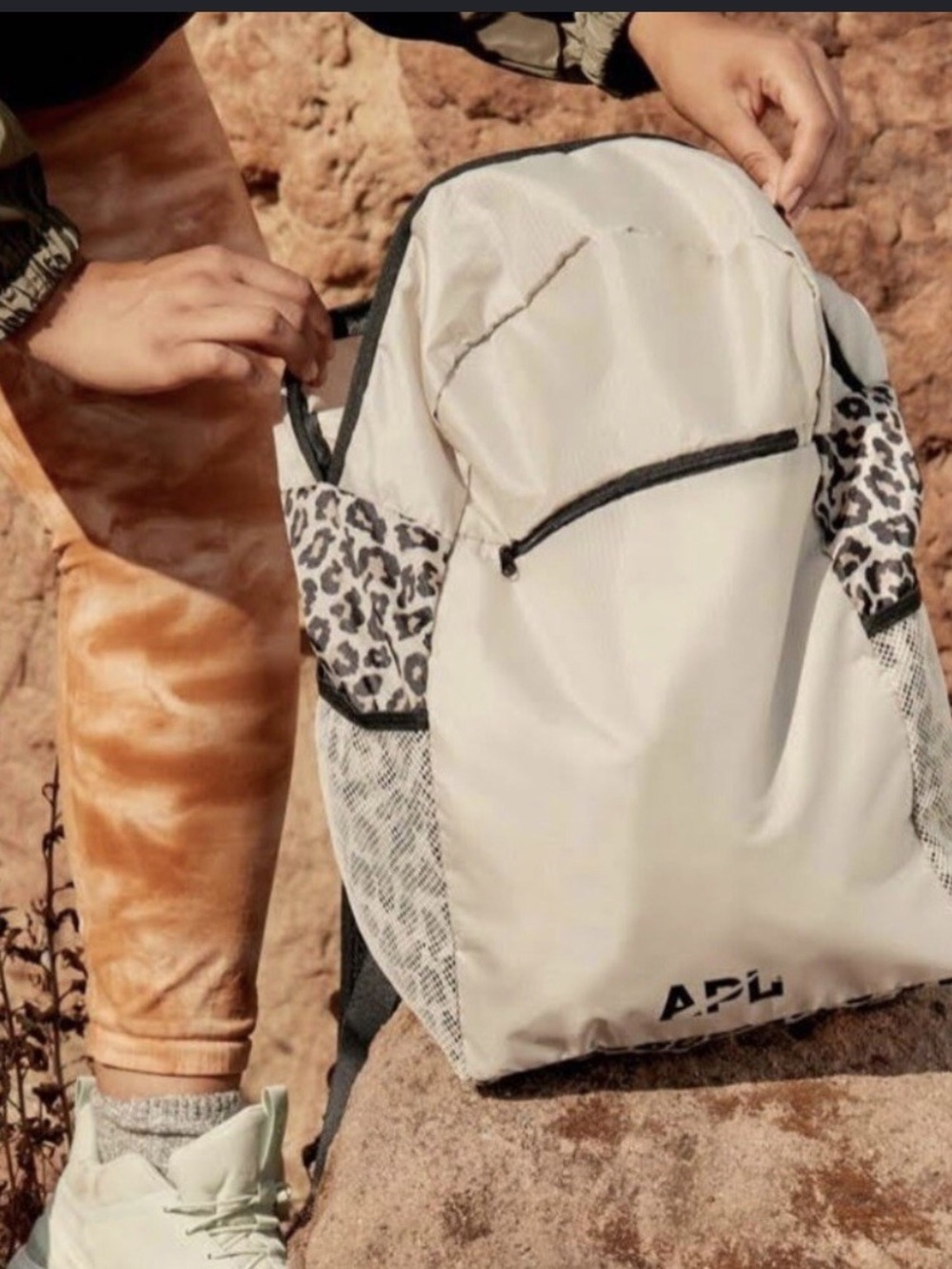 APL Cream Packable Backpack with Black Leopard Panels